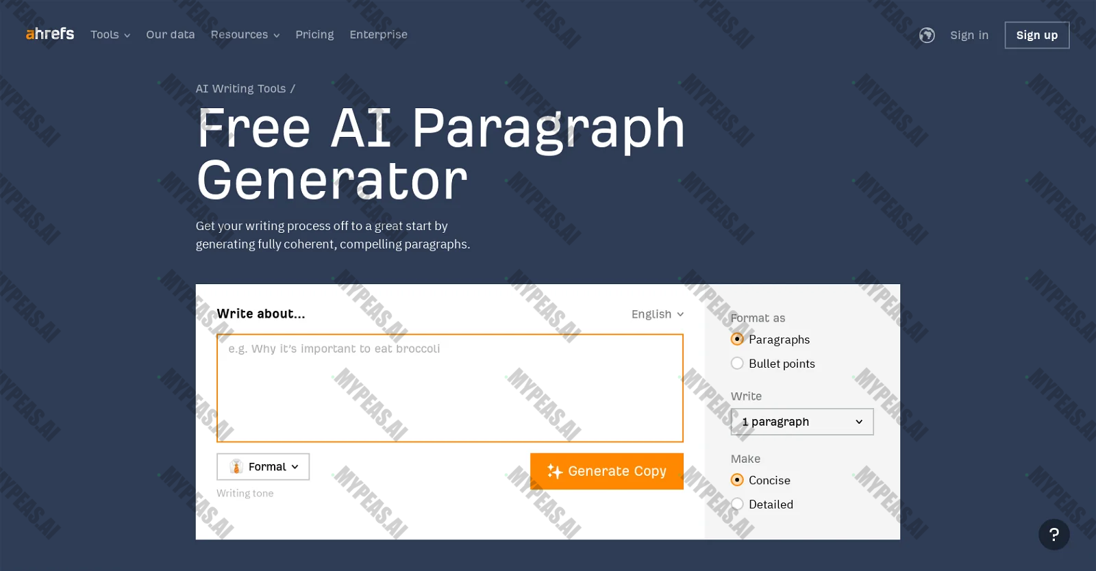 Ahrefs Paragraph Generator screenshot