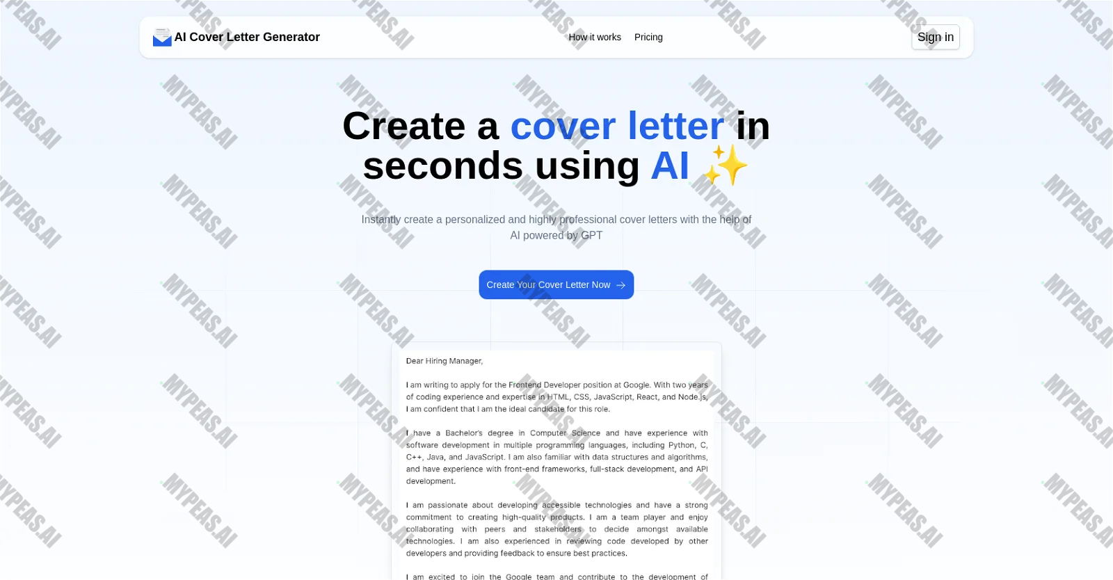 AI Cover Letter Generator screenshot
