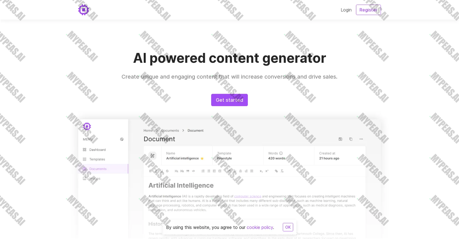 AI powered content generator screenshot