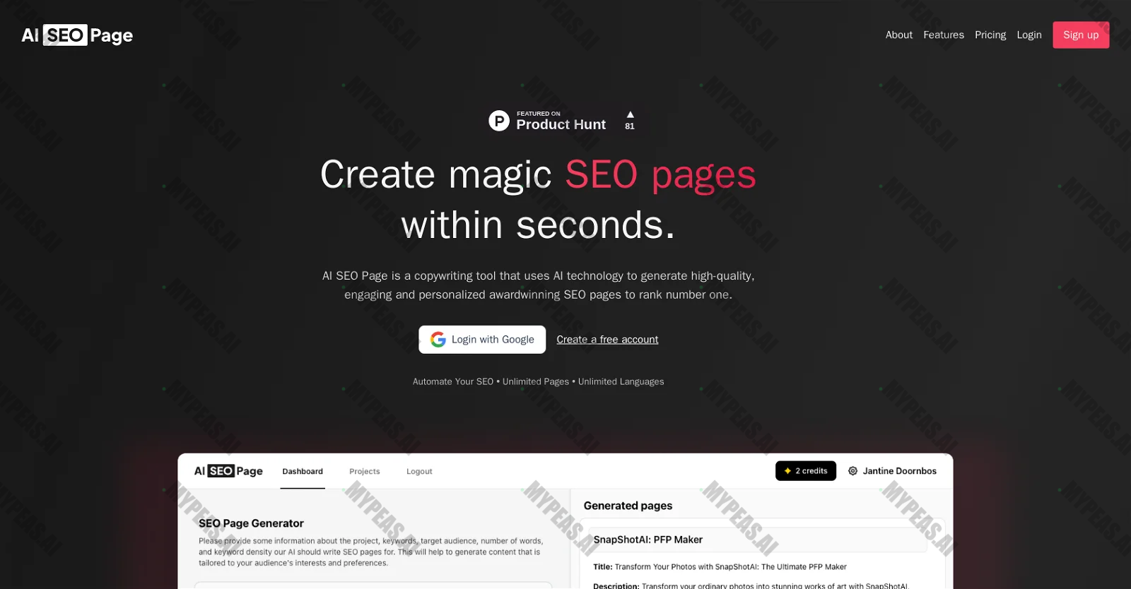AI SEO Page screenshot