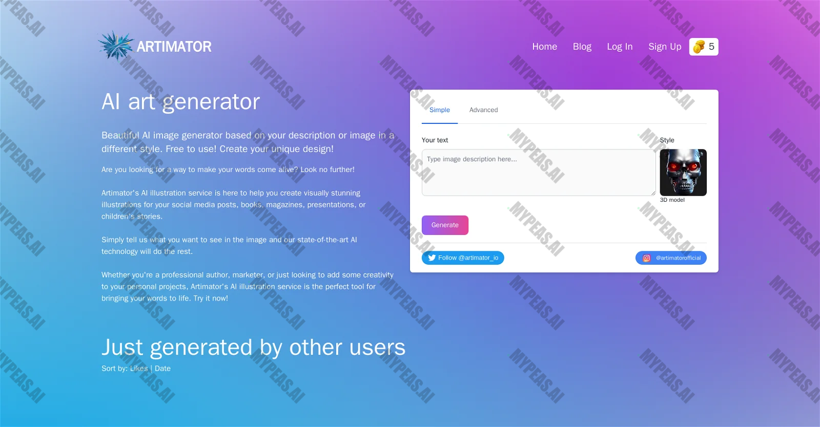 Artimator screenshot