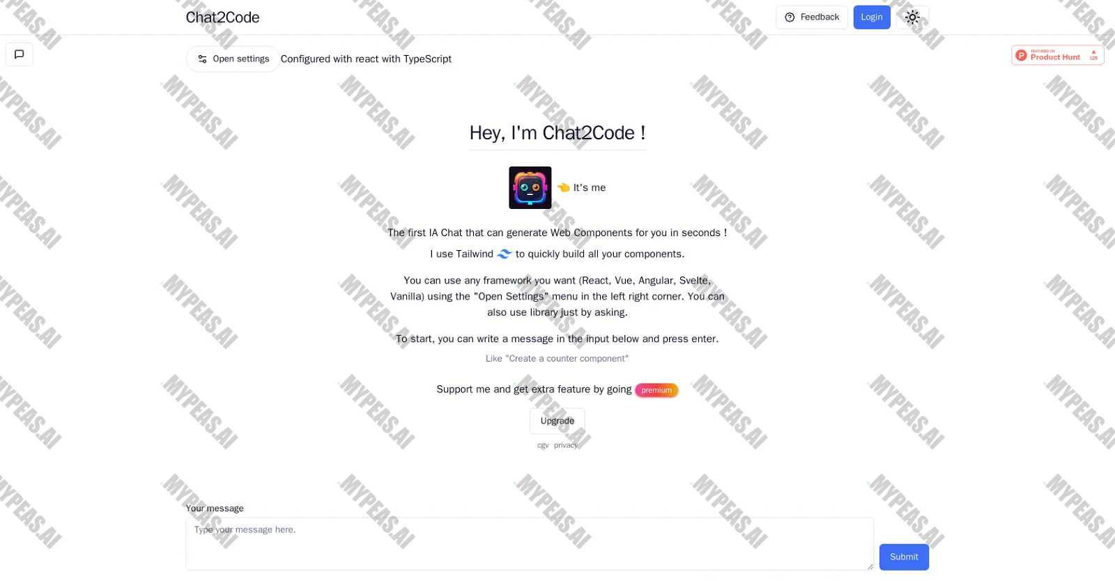Chat2Code.dev screenshot