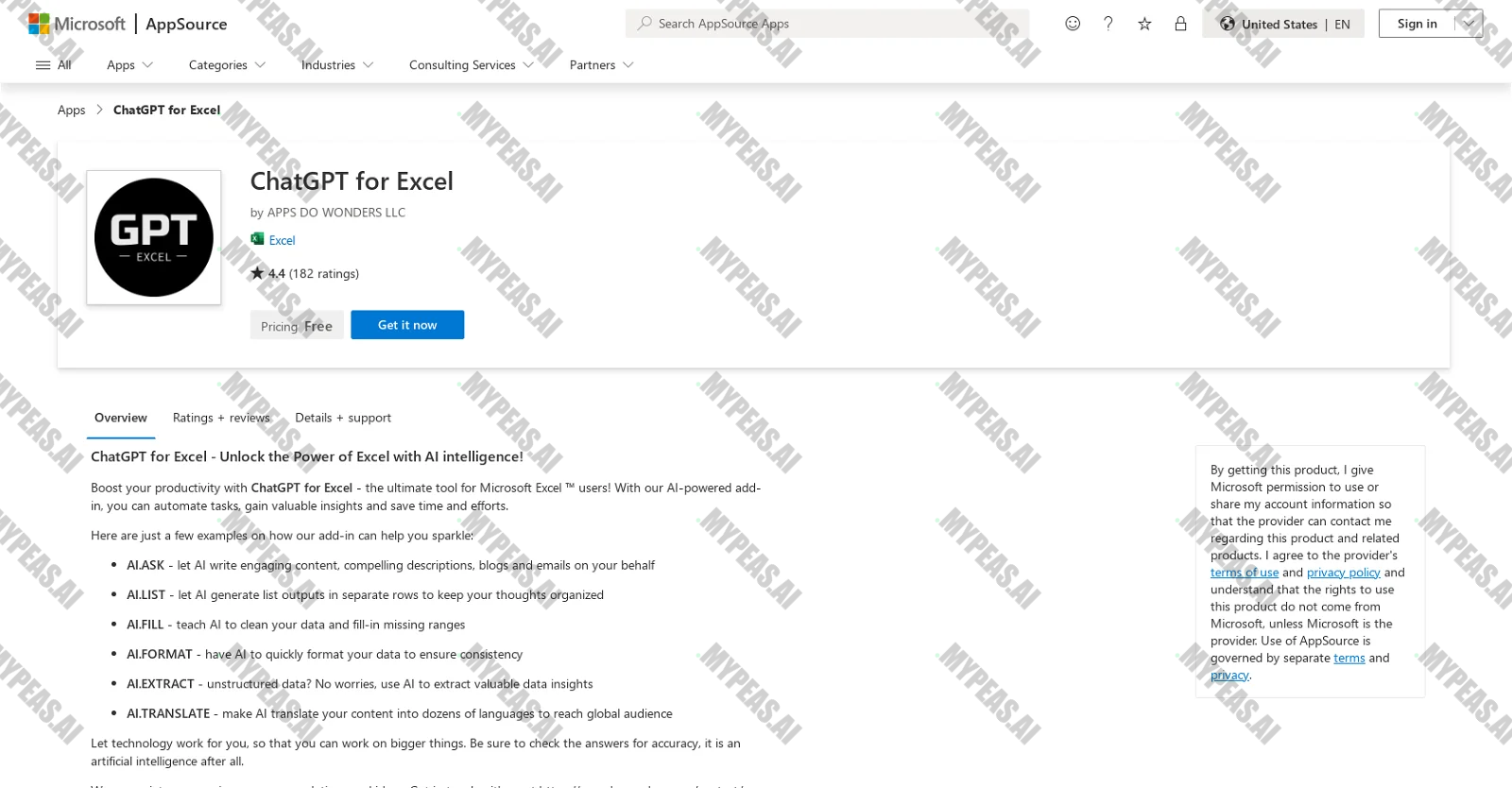 ChatGPT for Excel screenshot