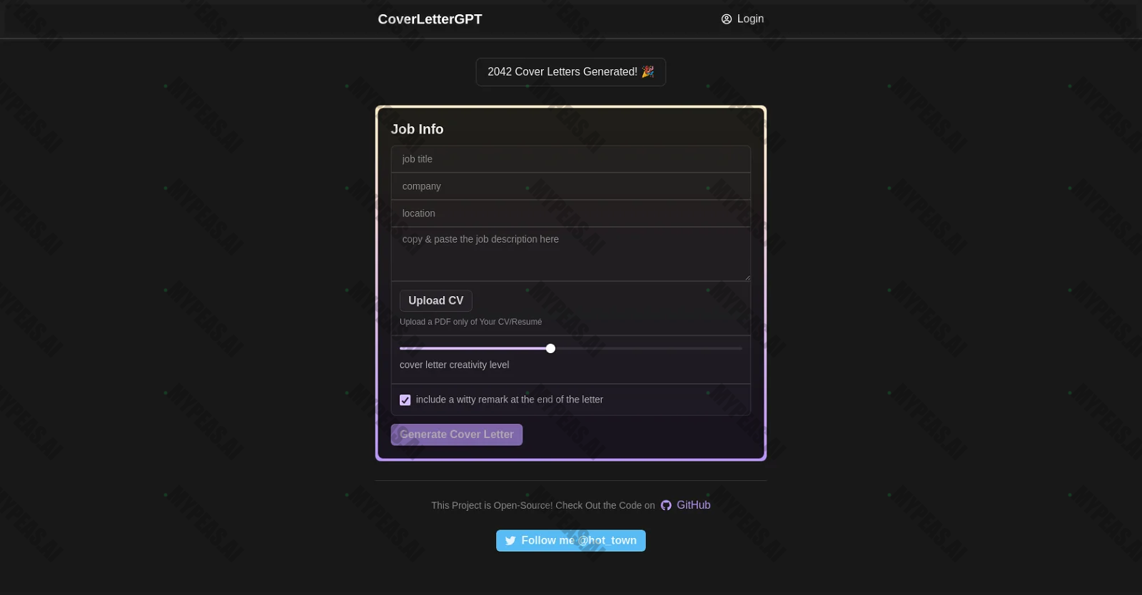 CoverLetterGPT screenshot