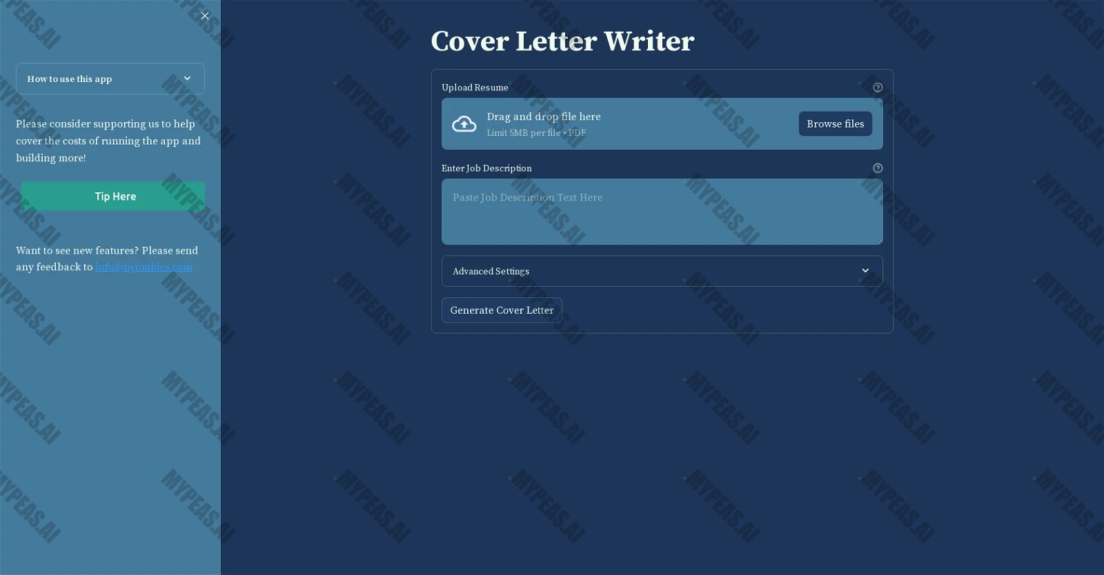 Coverletters screenshot