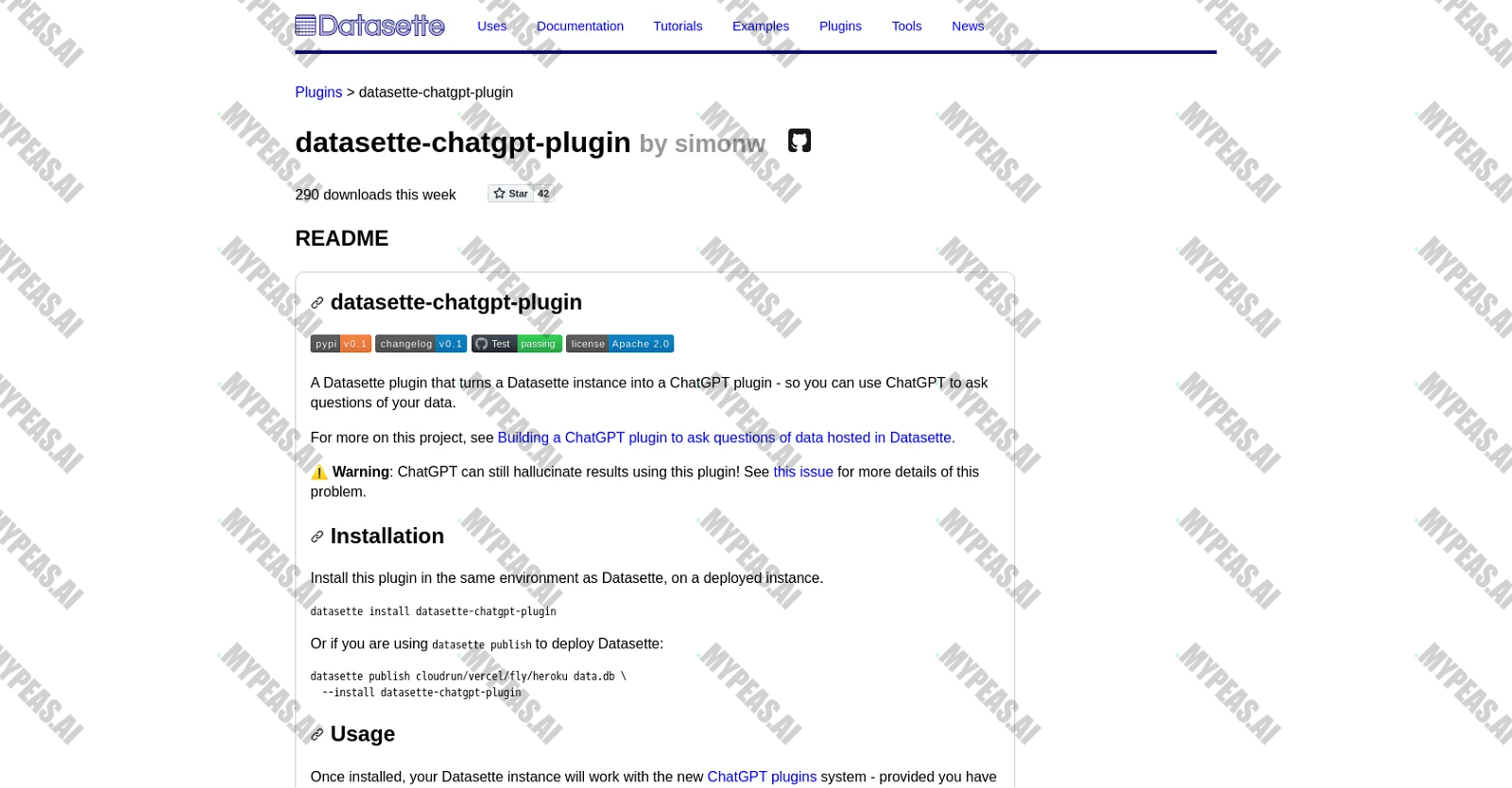Datasette ChatGPT plugin screenshot