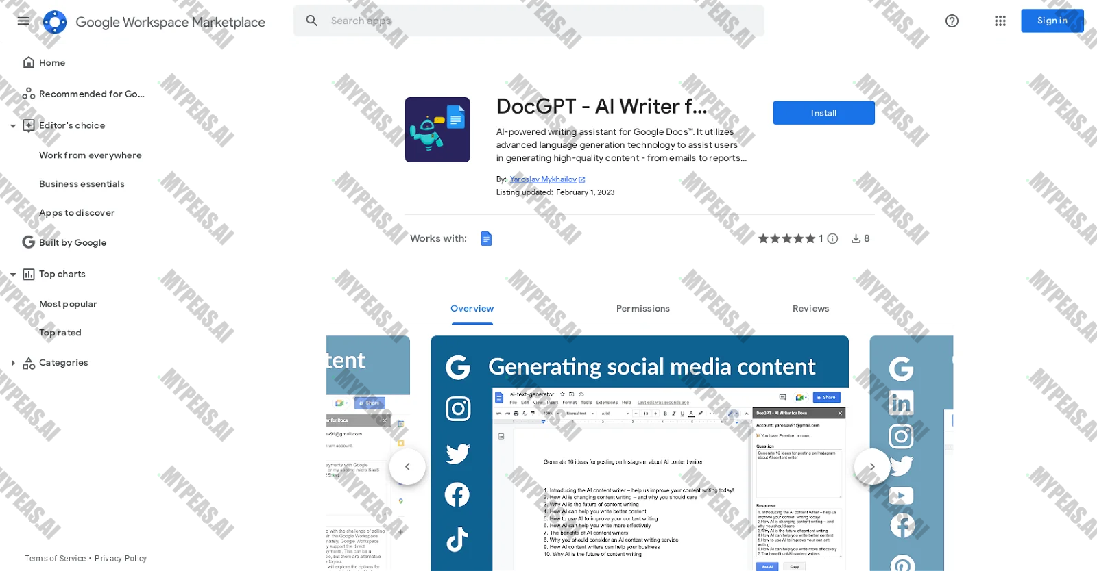 DocGPT AI Writer for Docs screenshot