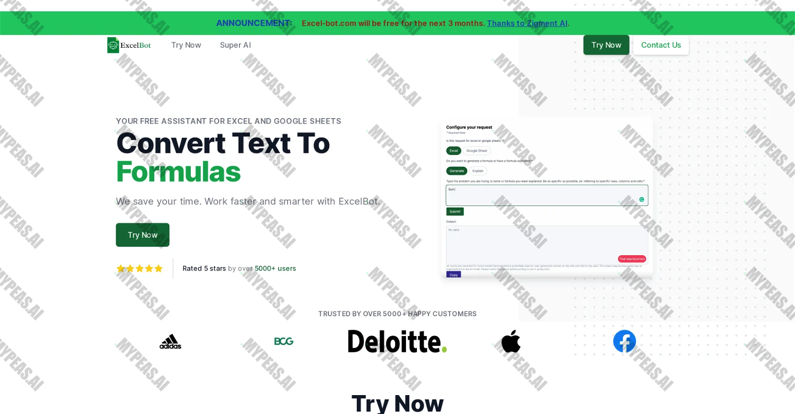 Excel Bot AI assistant screenshot