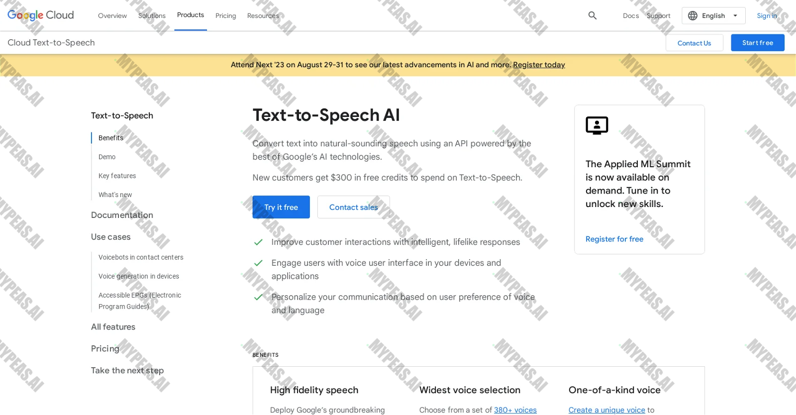 Google text to speech screenshot