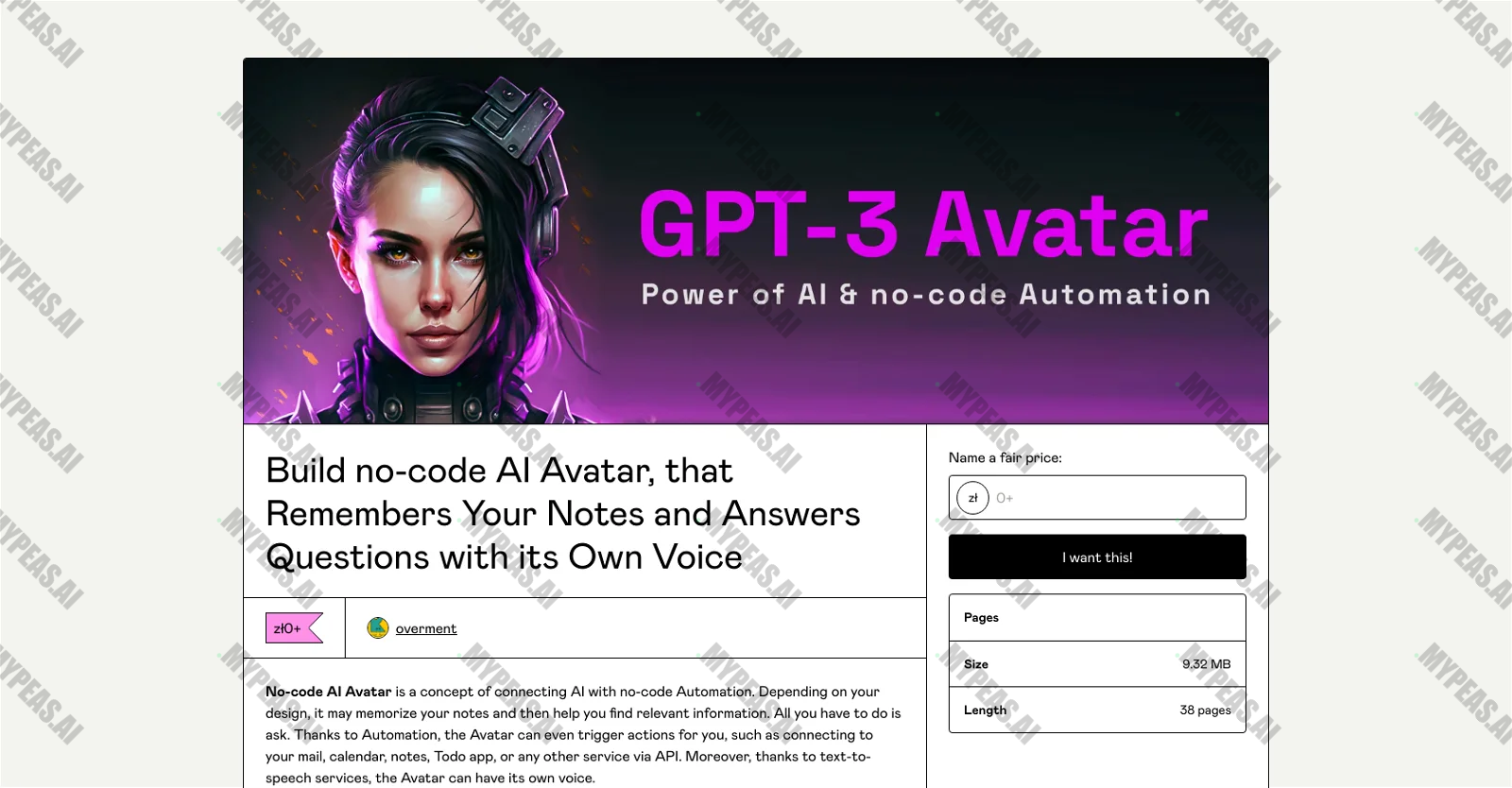 GPT-3 AI Avatar screenshot