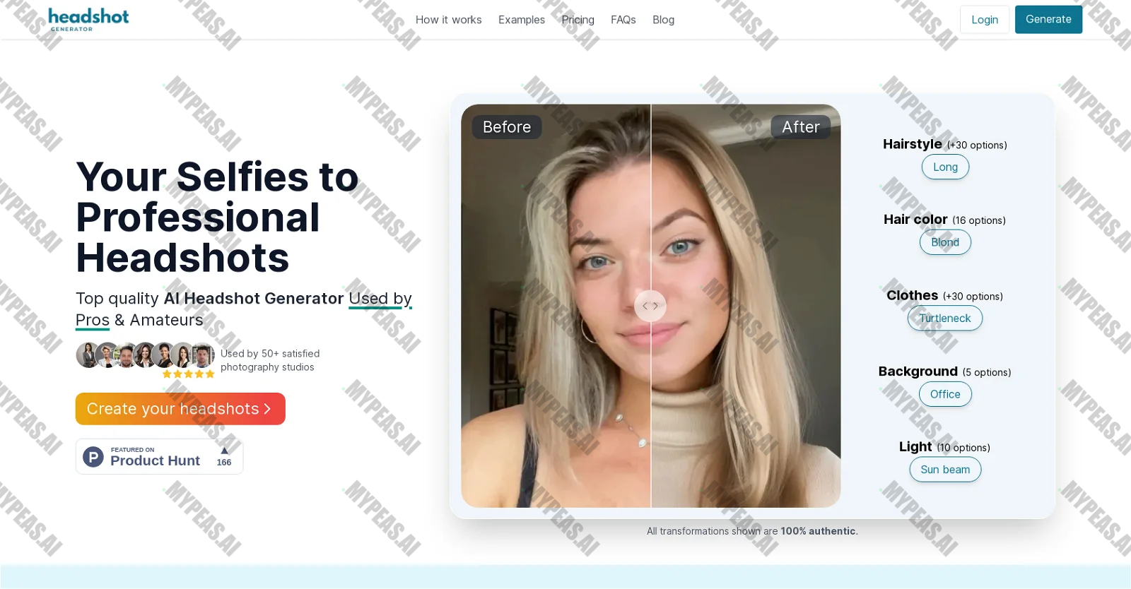 Headshot generator screenshot