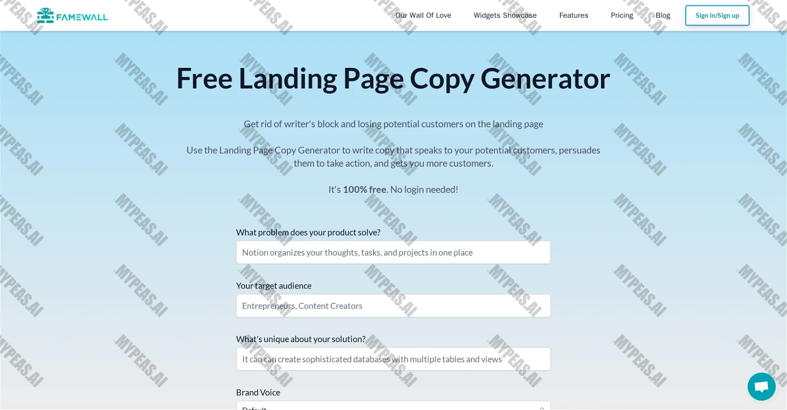 Landing Page Copy screenshot