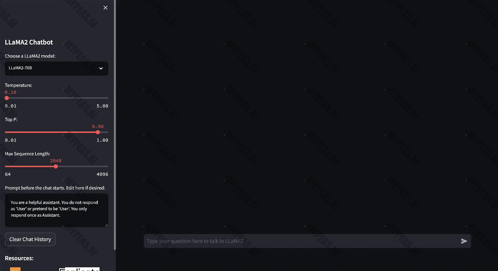 LLaMa2 Chat screenshot