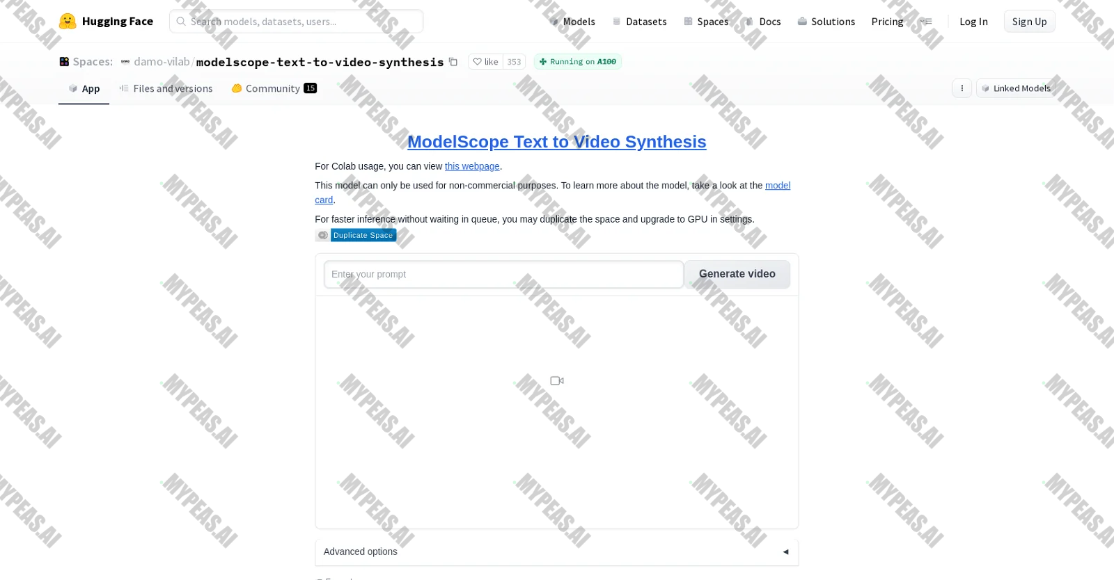 ModelScope Text-To-Video screenshot