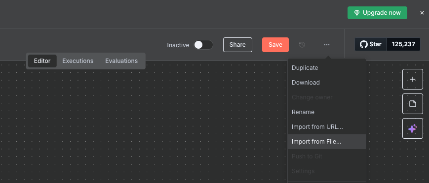 n8n import workflow screenshot