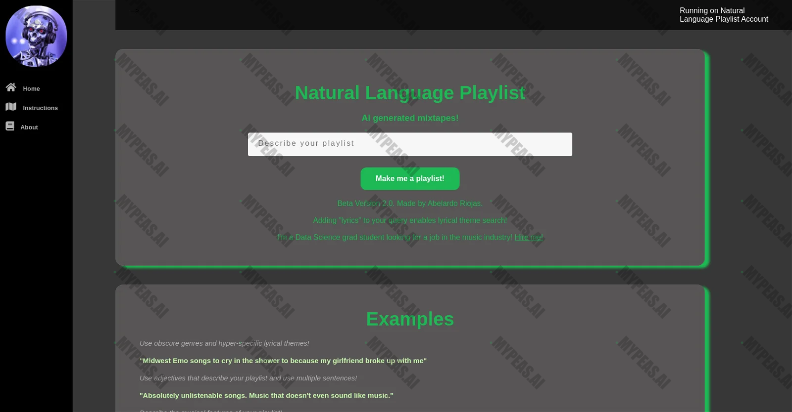 Natural Language Playlist screenshot