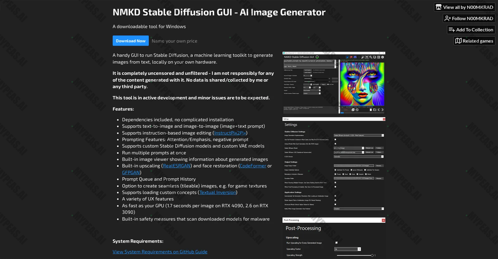 NMKD Stable Diffusion screenshot