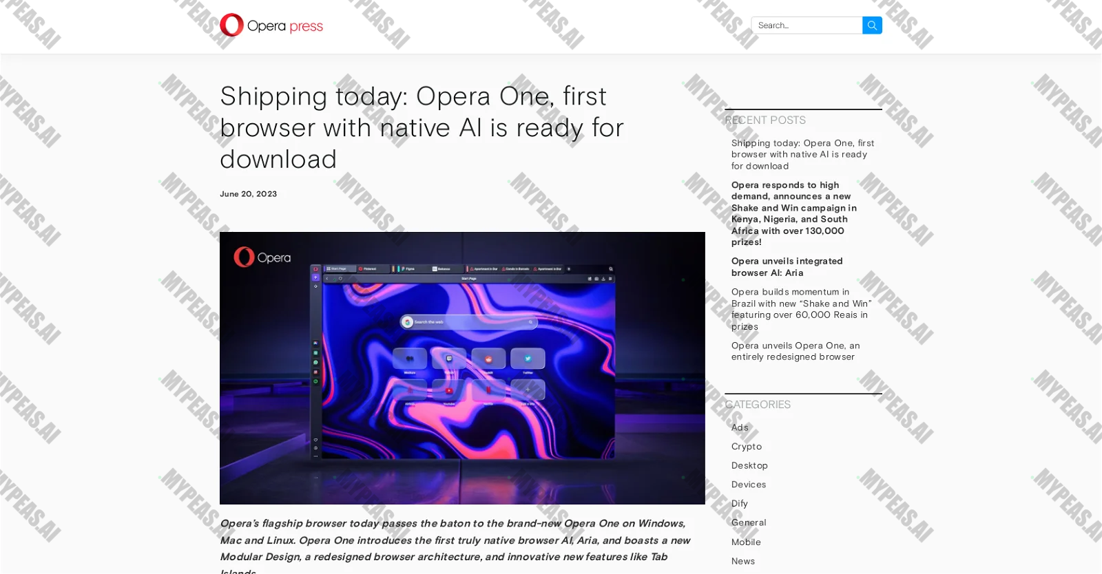 Opera One screenshot