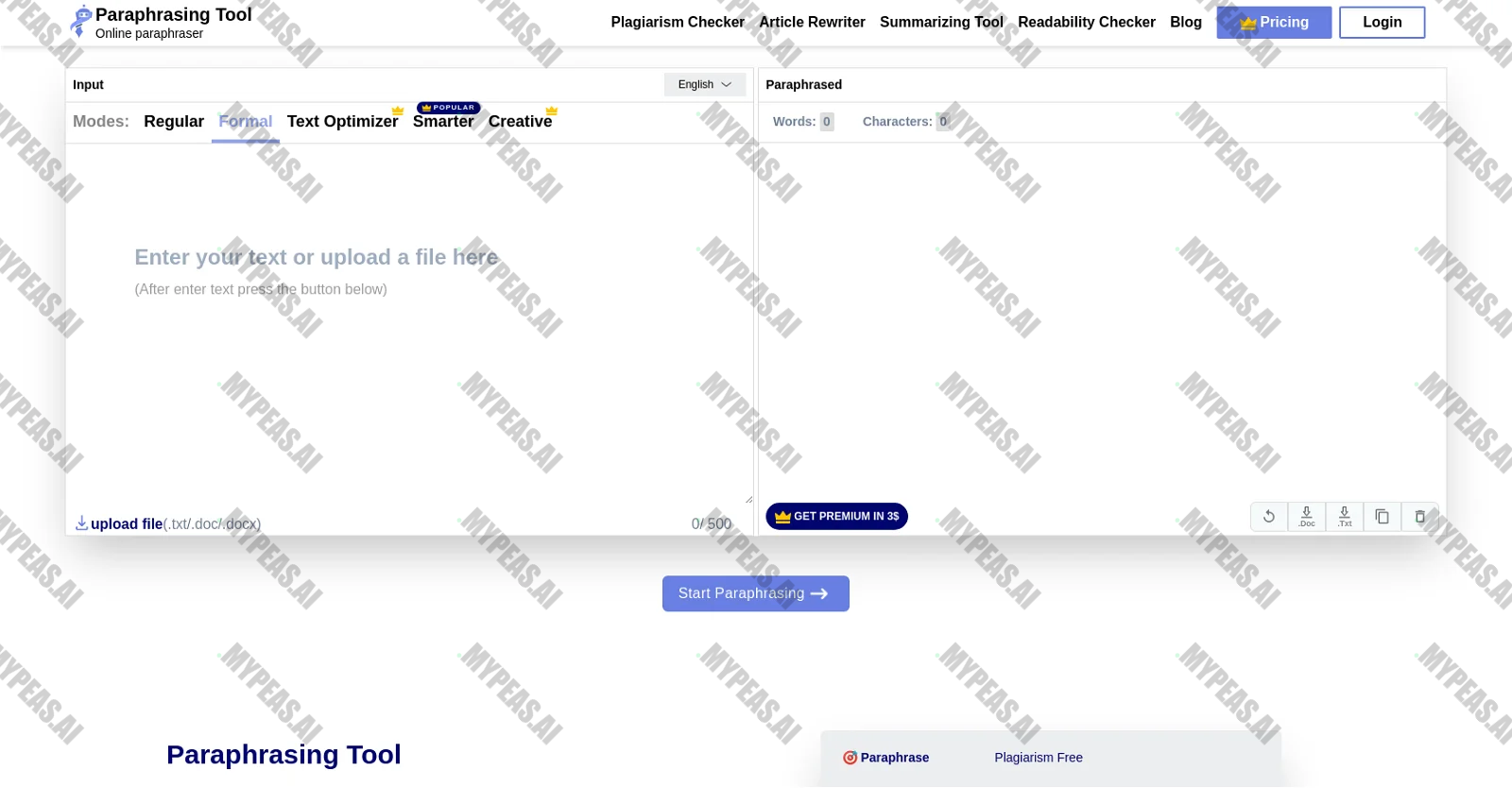 Paraphrasing.io screenshot