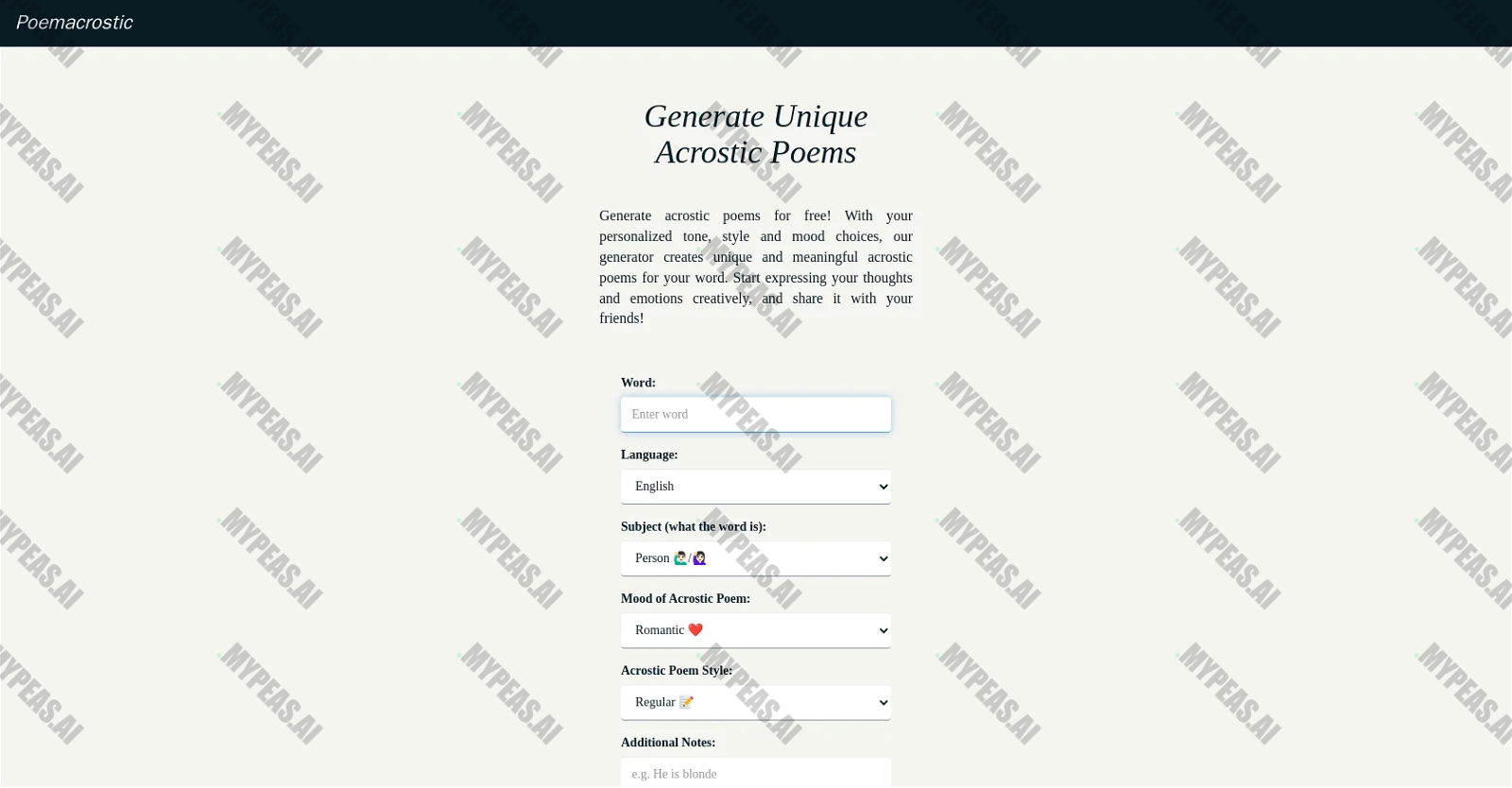 Poemacrostic screenshot