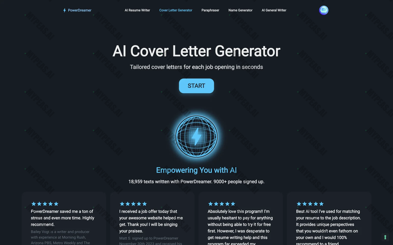 PowerDreamer AI Cover Letter Generator screenshot