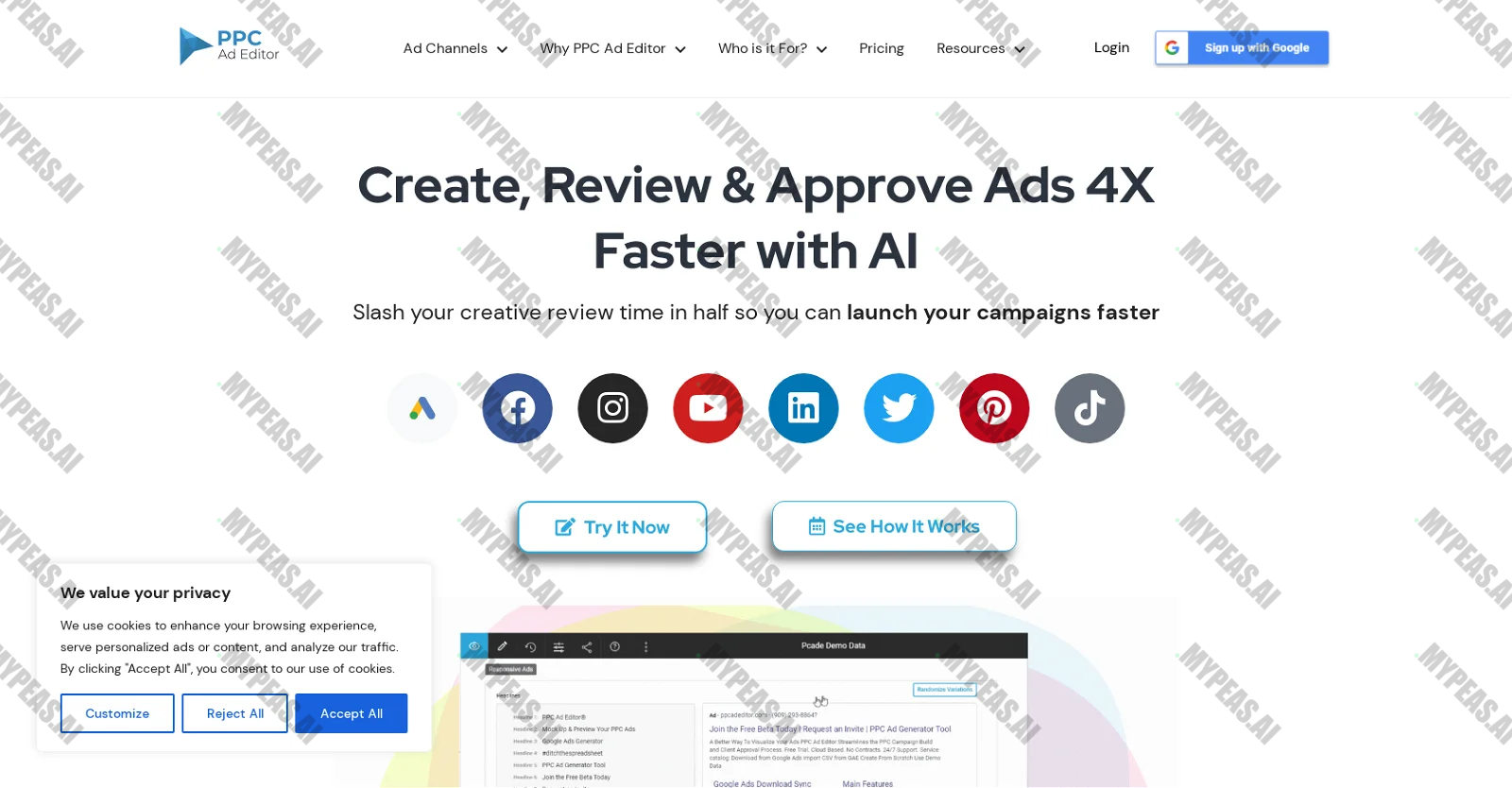 PPC Ad editor screenshot