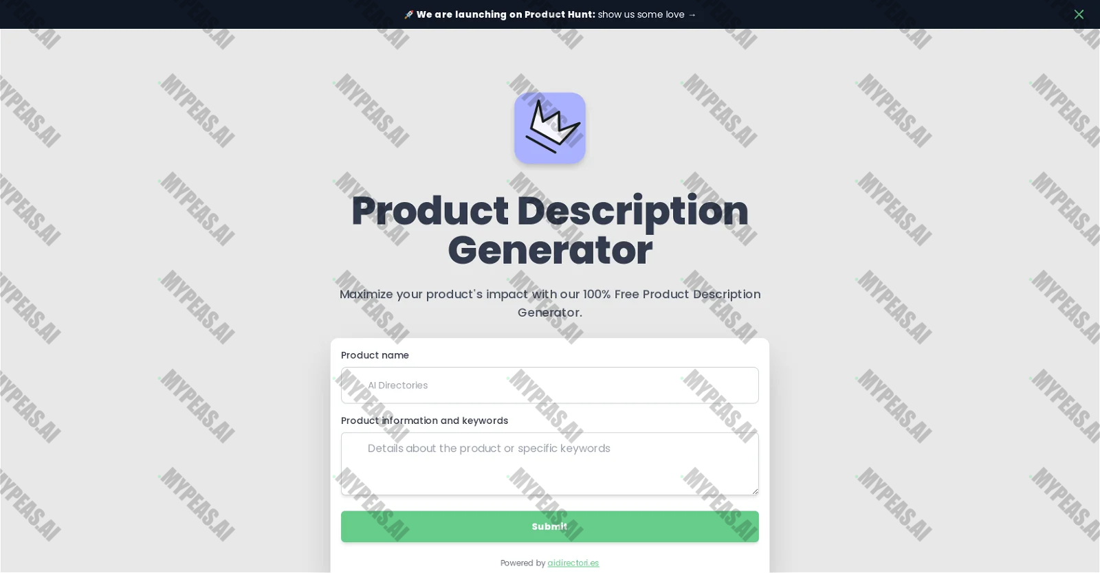 Product Description Generator by AIDirectories screenshot