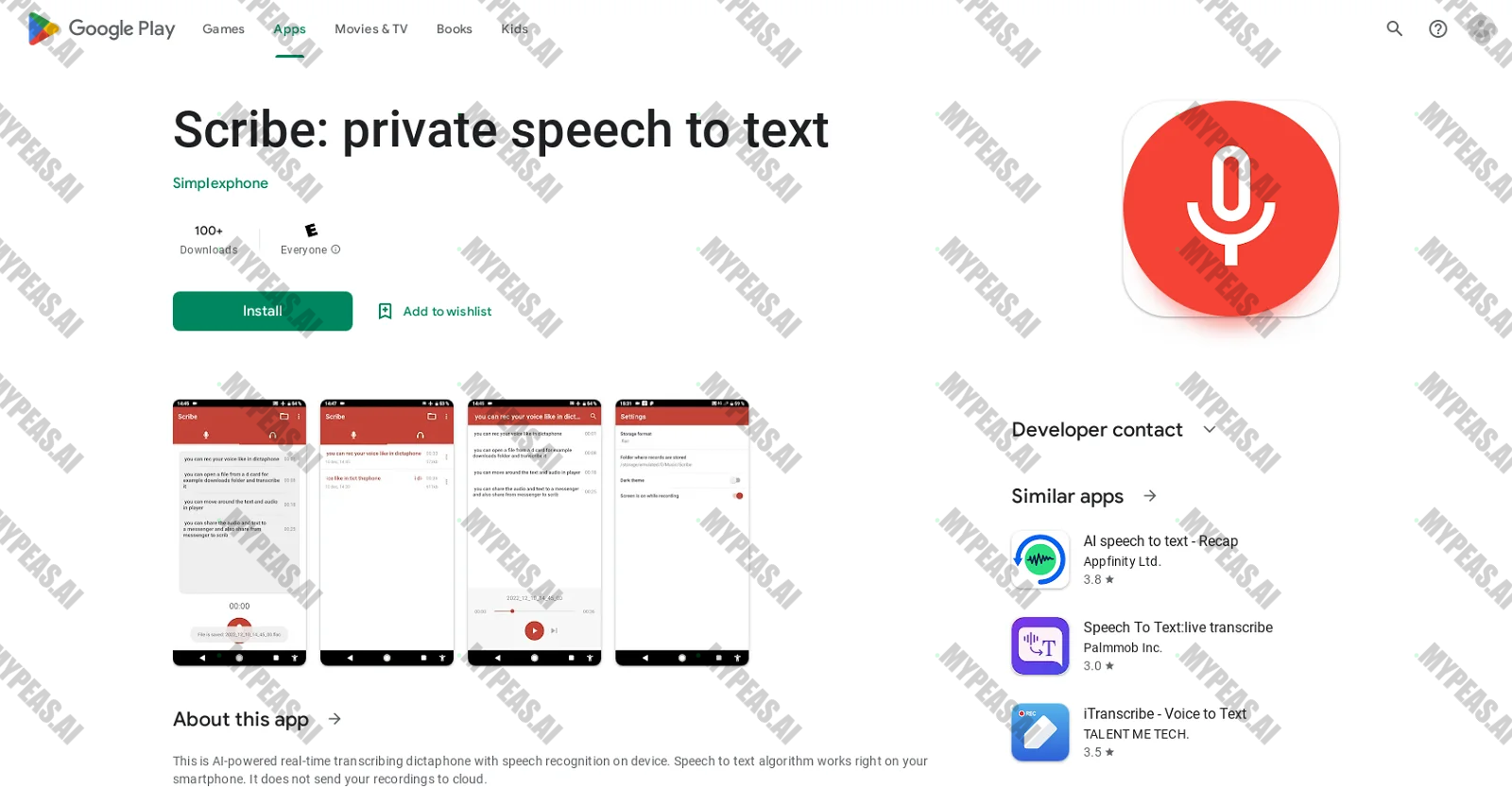 Scribe speech to text screenshot