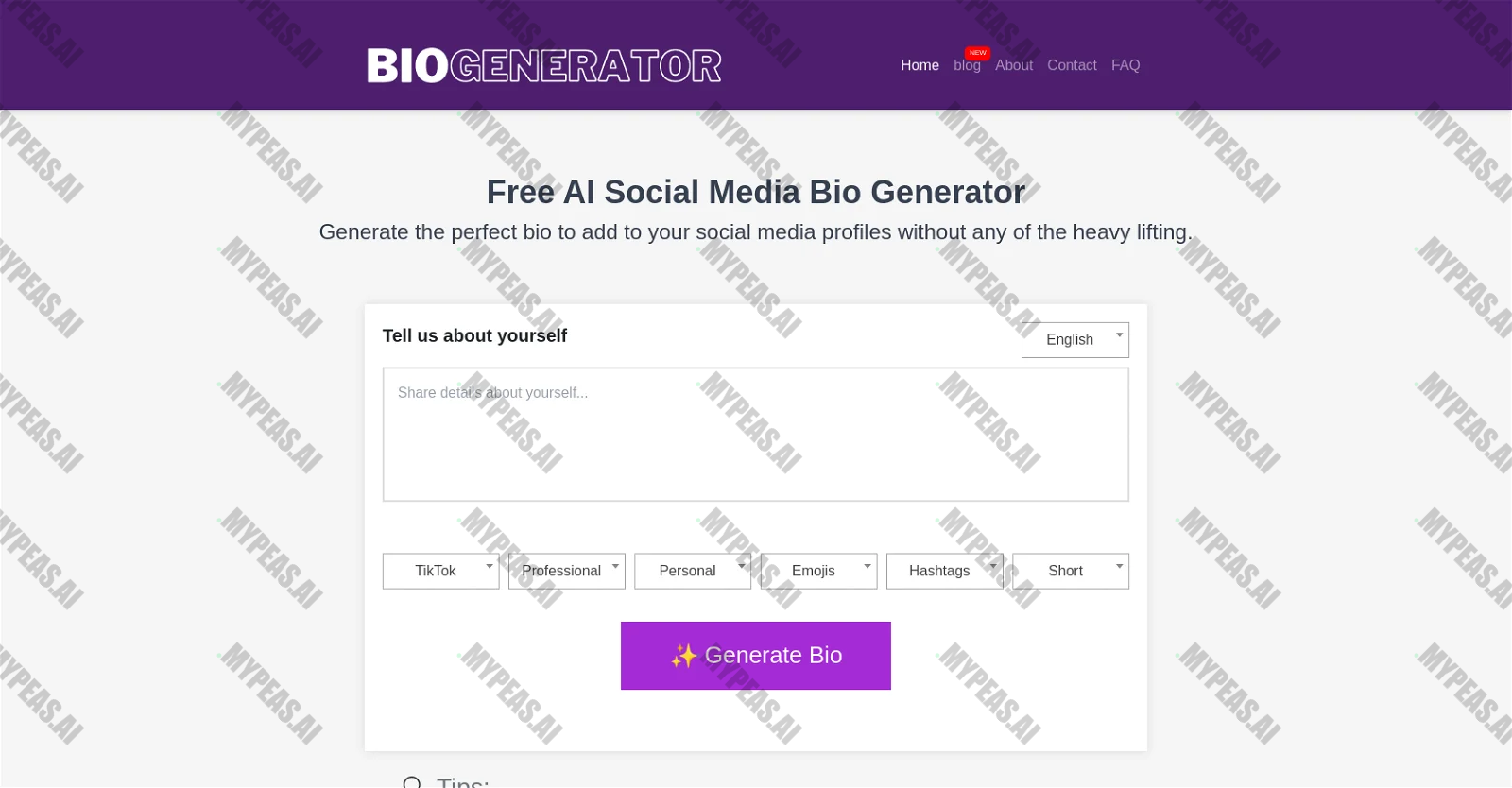 Social Media Bio Generator screenshot