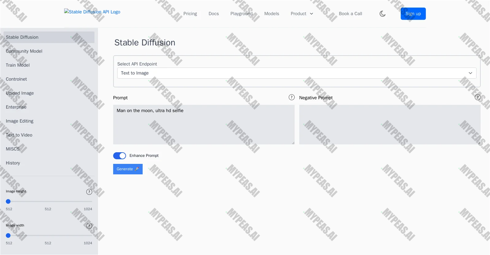 Stable Diffusion API screenshot