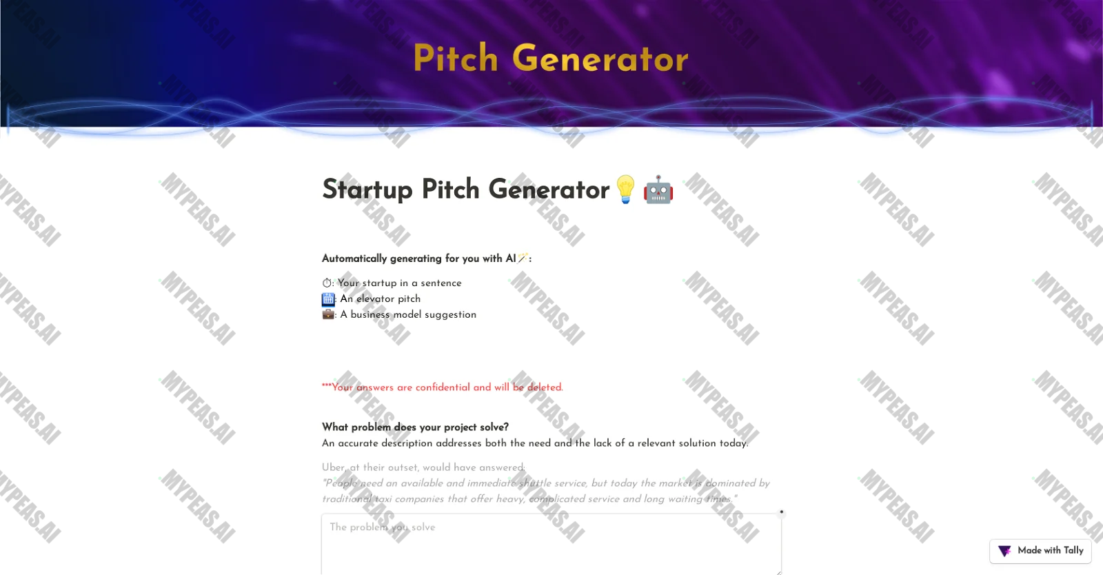 Startup Pitch Generator screenshot
