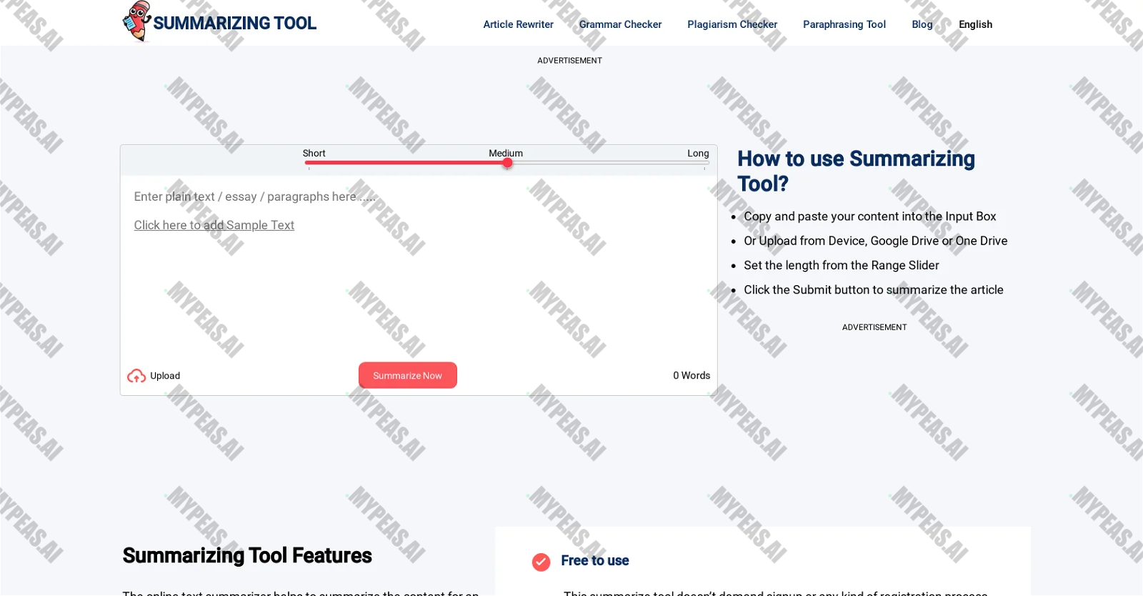 Summarizing Tool screenshot