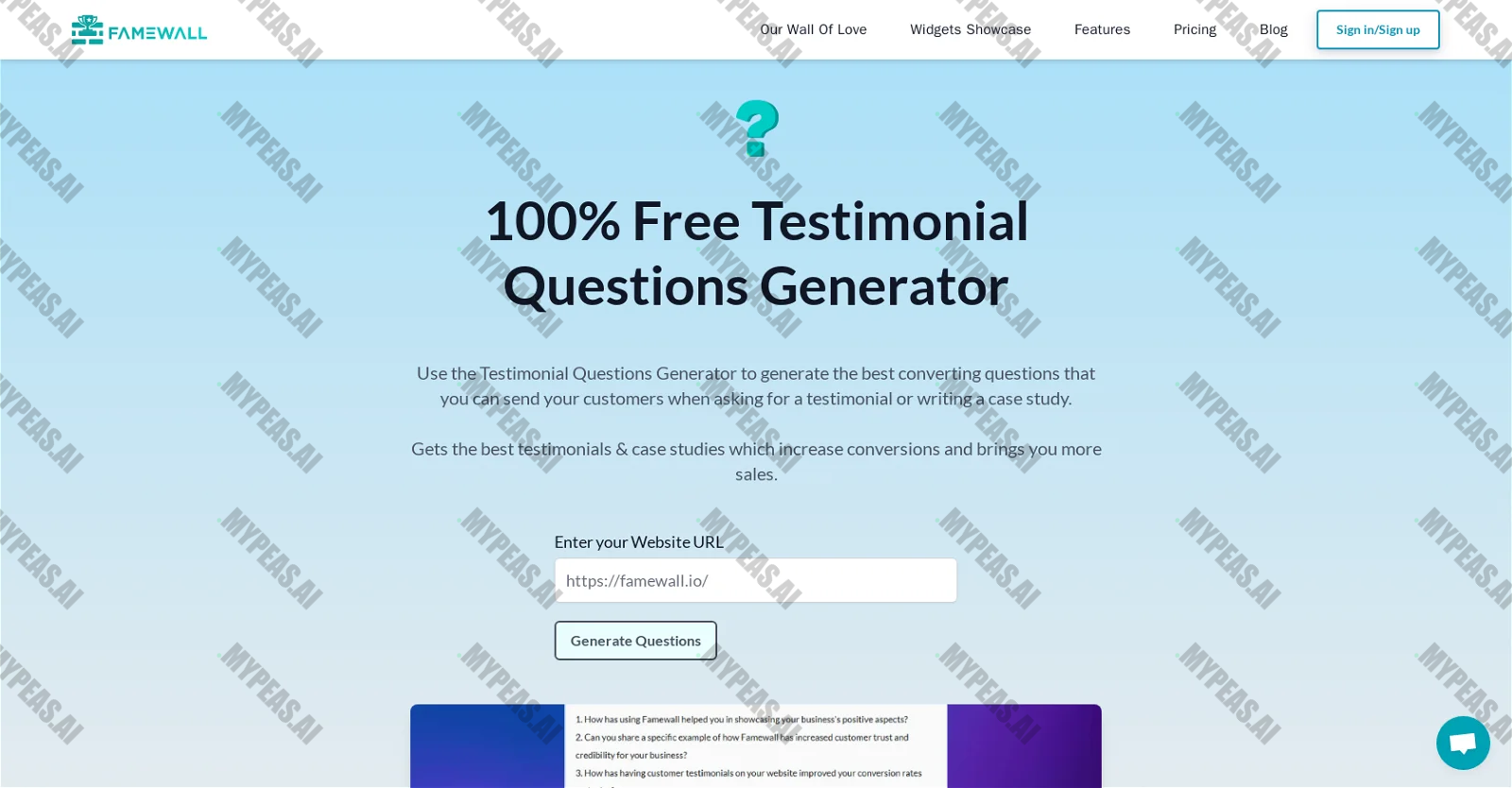 Testimonial Questions Generator screenshot