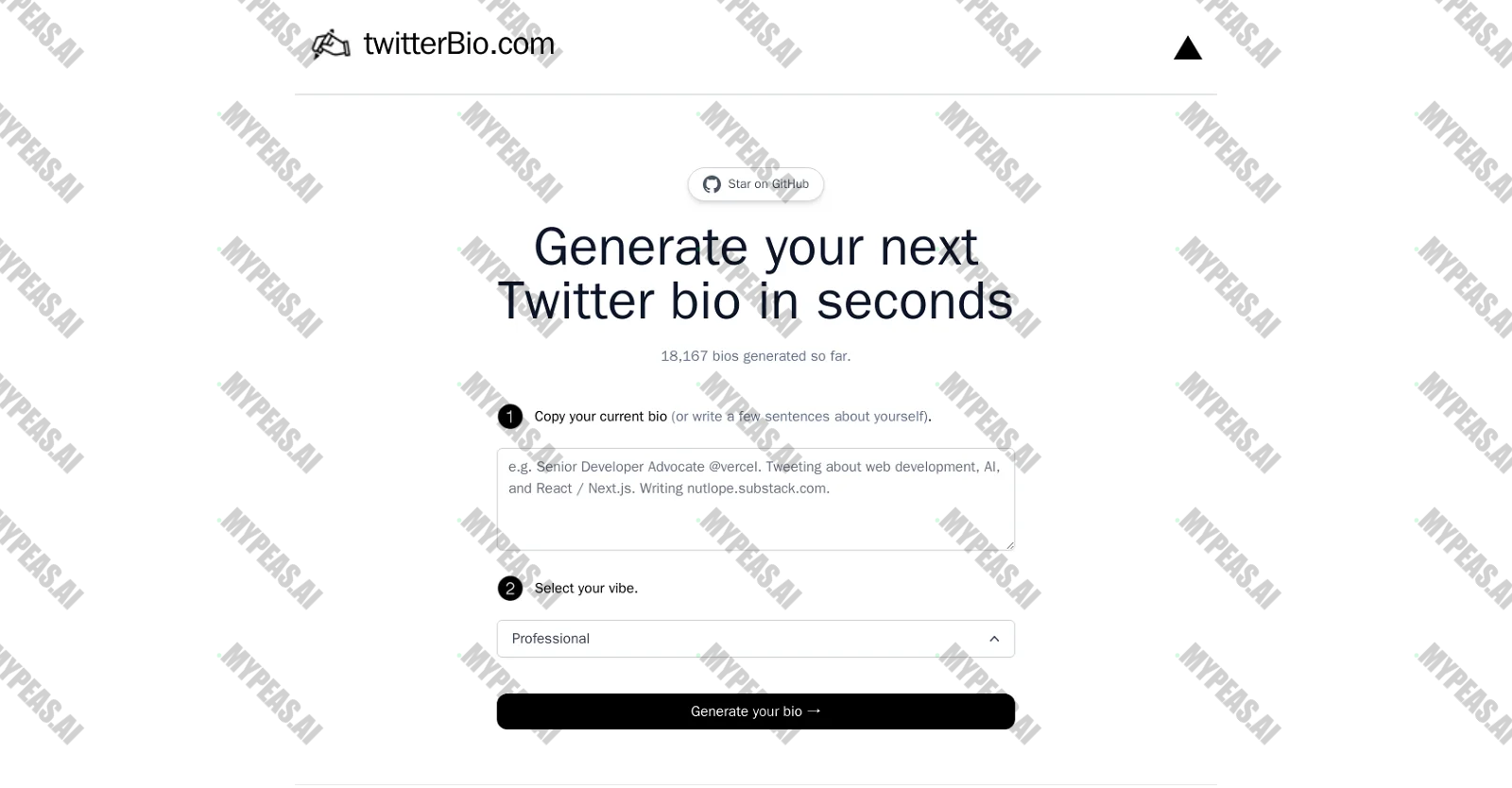 Twitter Bio Generator screenshot