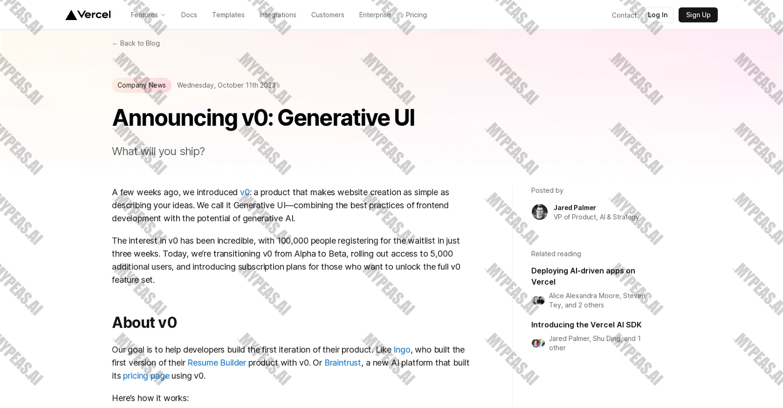 V0 Generative UI screenshot