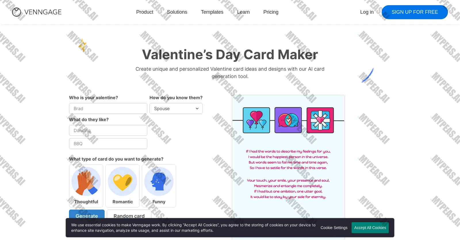 Venngage Valentine Card Maker screenshot