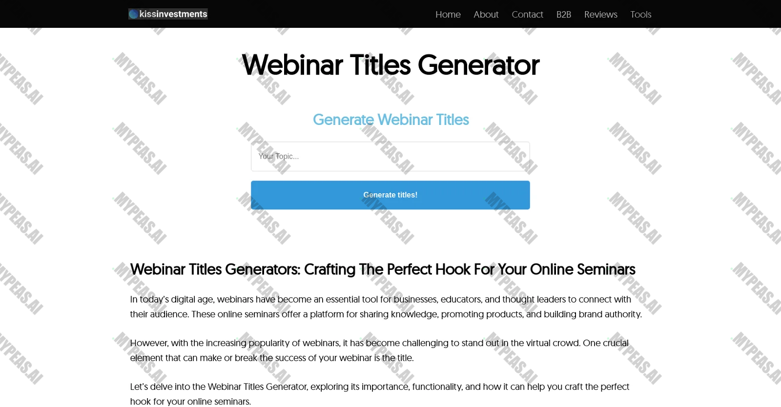Webinar Titles Generator screenshot